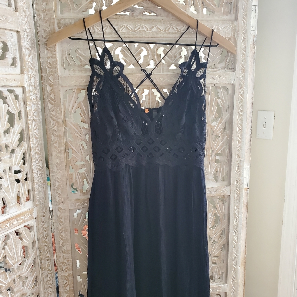 NWT FP One Small Black Adella Maxi Slip by Free People